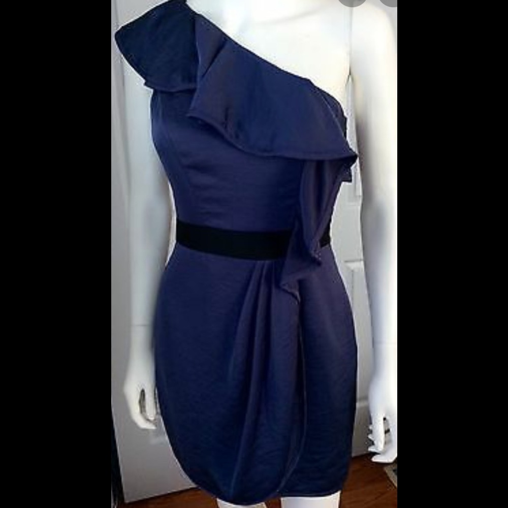 🆕 BCBGeneration One Shoulder Ruffle Cocktail Dress Blue NWT Retails $128